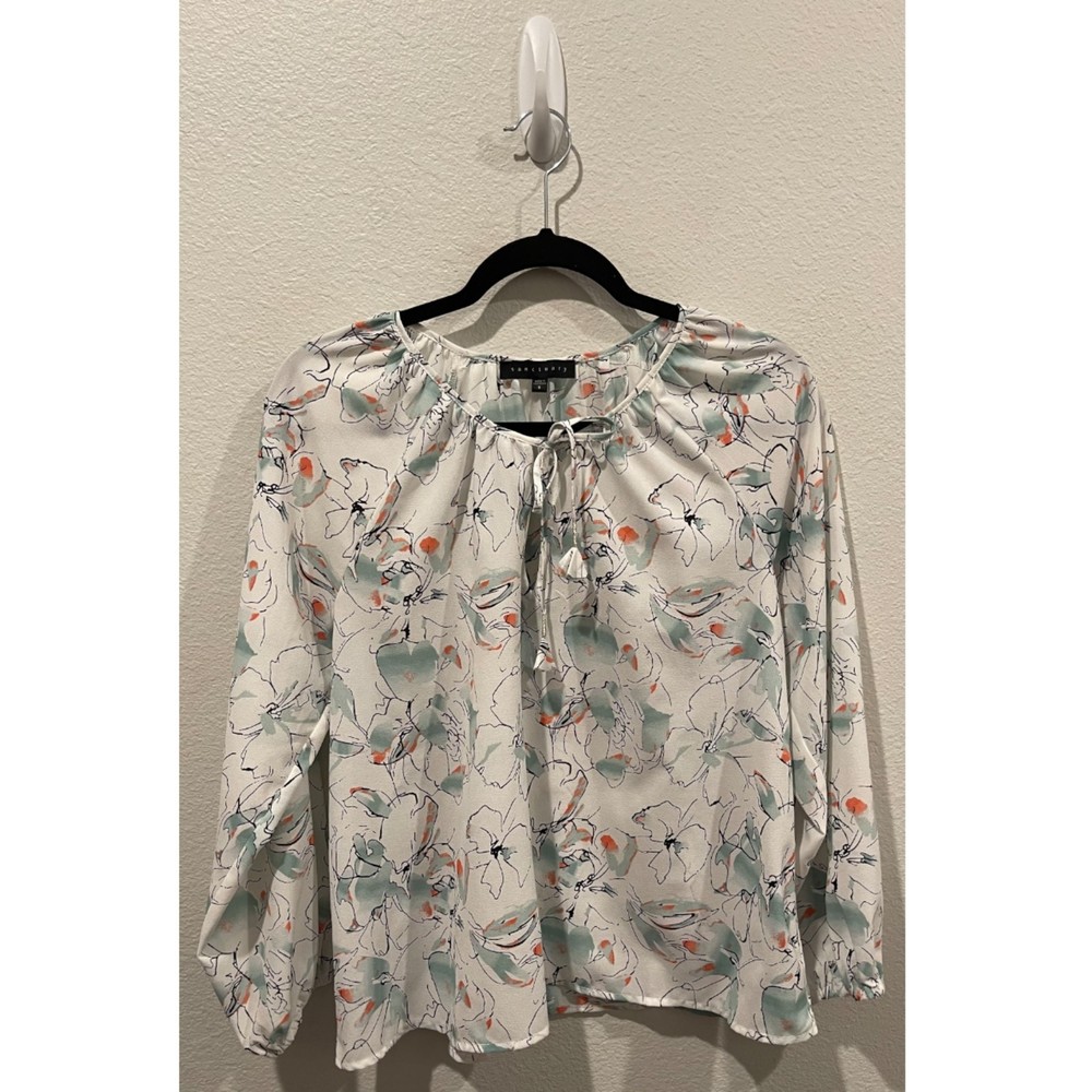 SANCTUARY Floral White Mint Long Sleeve Blouse
